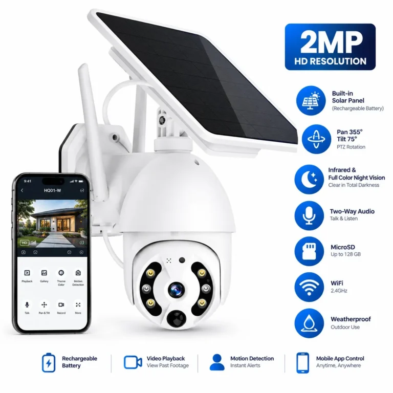 V380 Pro 2MP solar-powered outdoor PTZ CCTV security camera with night vision and WiFi